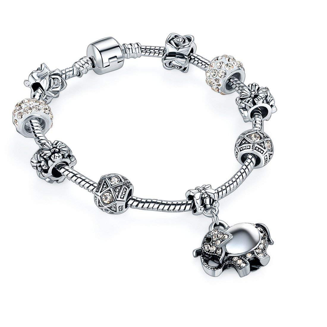Yellow Chimes Bracelet for Women Silver Oxidised Crystal Studded Antique Floral Elephant Drop Charm Bracelet for Women and Girls