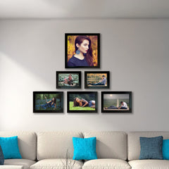 Kuber Industries Collage Photo Frame For Living Room, Wall Set of 6 (Black) Size: 8x8-1 Pc., 4x6-2 Pc., 5x7-3 Pc.