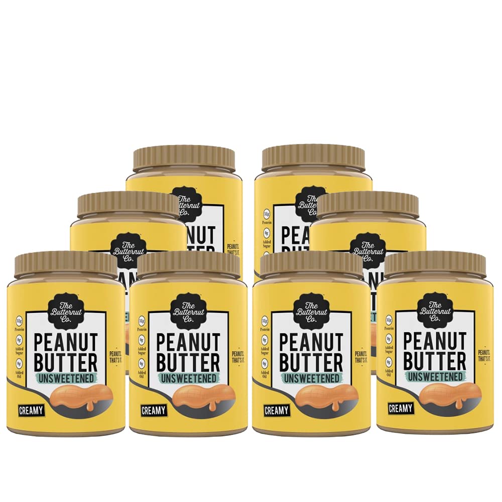 The Butternut Co. Natural Peanut Butter (Creamy) 1kg | PACK OF 8 | Unsweetened | 32g Protein | No Added Sugar | 100% Peanuts | No Salt | High Protein Peanut Butter | Vegan