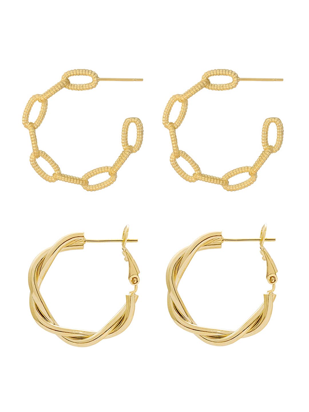 Yellow Chimes Earrings for Women and Girls Fashion Golden Hoop Earrings | Combo of 2 Pairs Gold Toned Twisted Hoops Earrings | Birthday Gift for Girls & Women Anniversary Gift for Wife