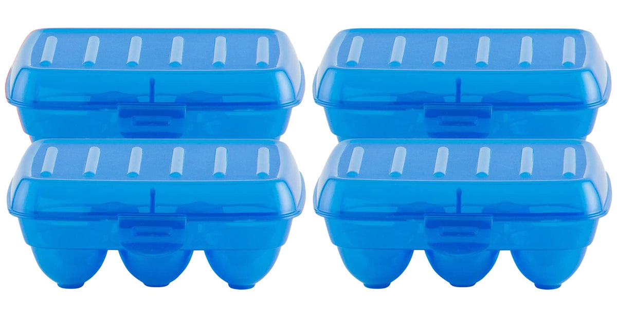 Heart Home Portable Food Grade Plastic Egg Holder/Storage Box For 6 Pieces Egg- Pack of 4 (Blue)-46HH0401