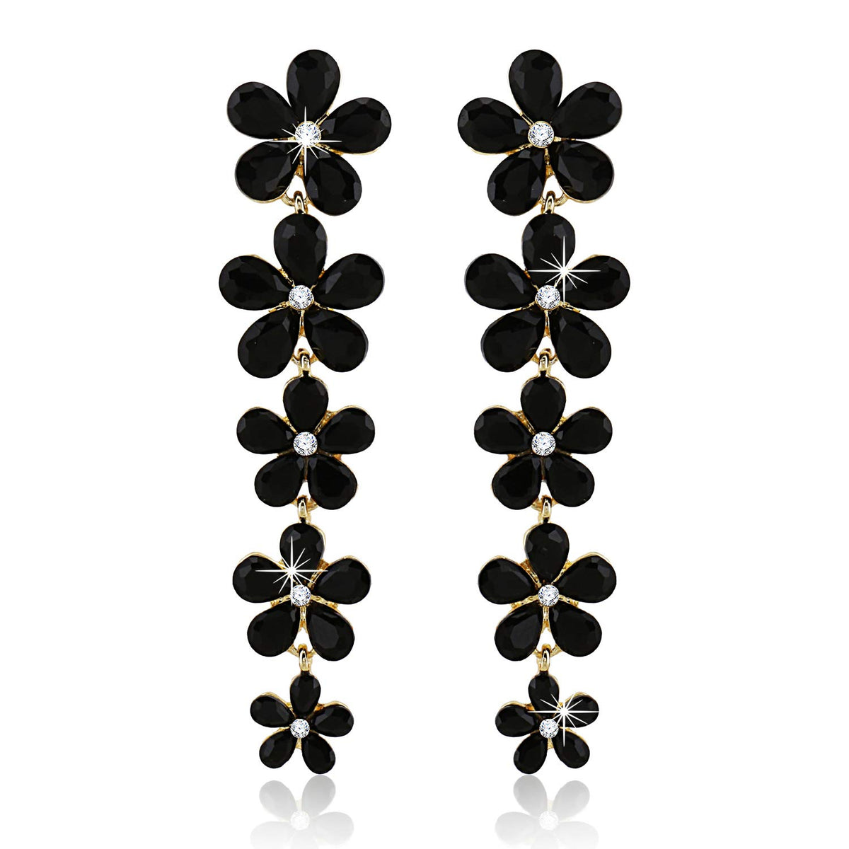 Yellow Chimes Danglers Earrings for Women Black Crystal Danglers Sparkling Crystal Floral Shaped Dangle Earrings for Women and Girls.