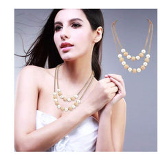 Yellow Chimes Layered Necklace for Women Gold-plated Western Pearl Beads Multi layered Chain Necklace for Women and Girl