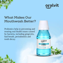 Oralvit Probiotic Anti-Plaque Mouthwash with Mild Thyme | Fights Germs | No Alcohol, No Burning Sensation, No Artificial Flavours |For Men & Women – 100ml (Pack of 2)
