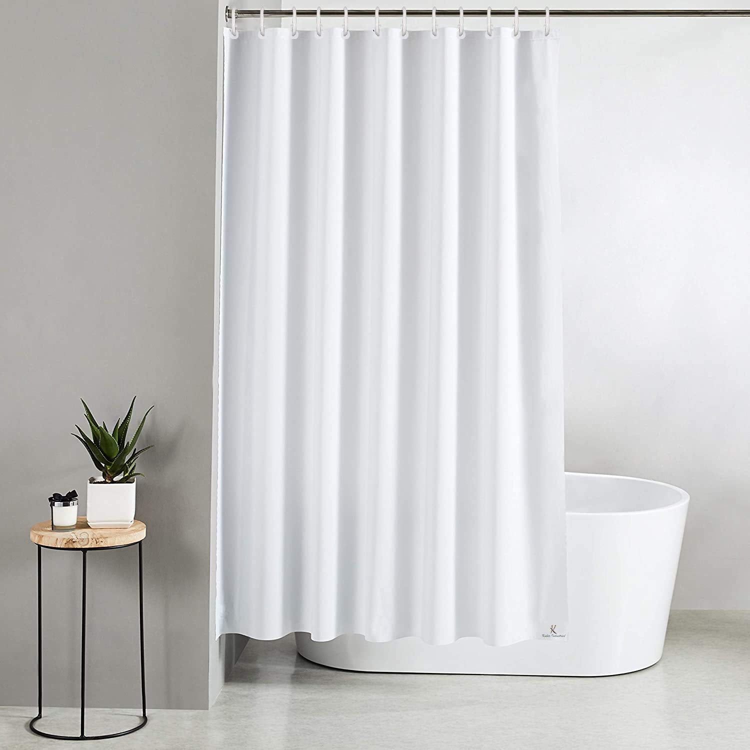 Kuber Industries Heavy Duty PVC Shower Curtain Liner with Hooks|Waterproof PVC & 8 Hooks|Size 203 x 178 CM (White)