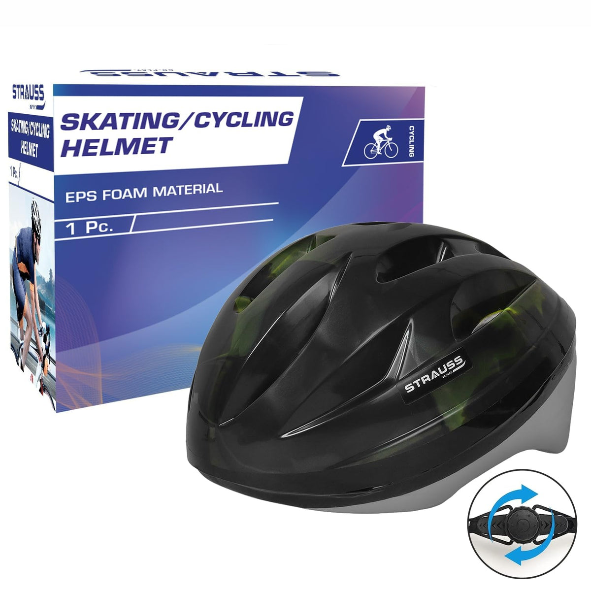 Strauss Adjustable Cycling Helmet , ELITE | Light Weight with Superior Ventilation | Mountain, Road Bike & Skating Helmet With Premium EPS Foam Lining| Ideal for Adults and Kids|Size: Senior (Black and Green)