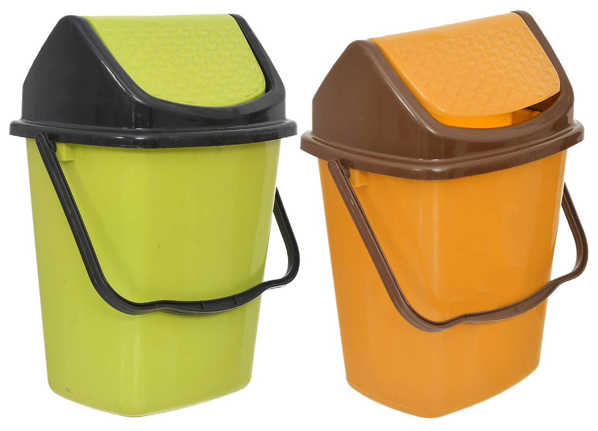 Heart Home Plastic Dustbin/Wastebin With Swing Lid With Handle, 7 Liter- Pack of 2 (Green & Yellow)-47HH0841