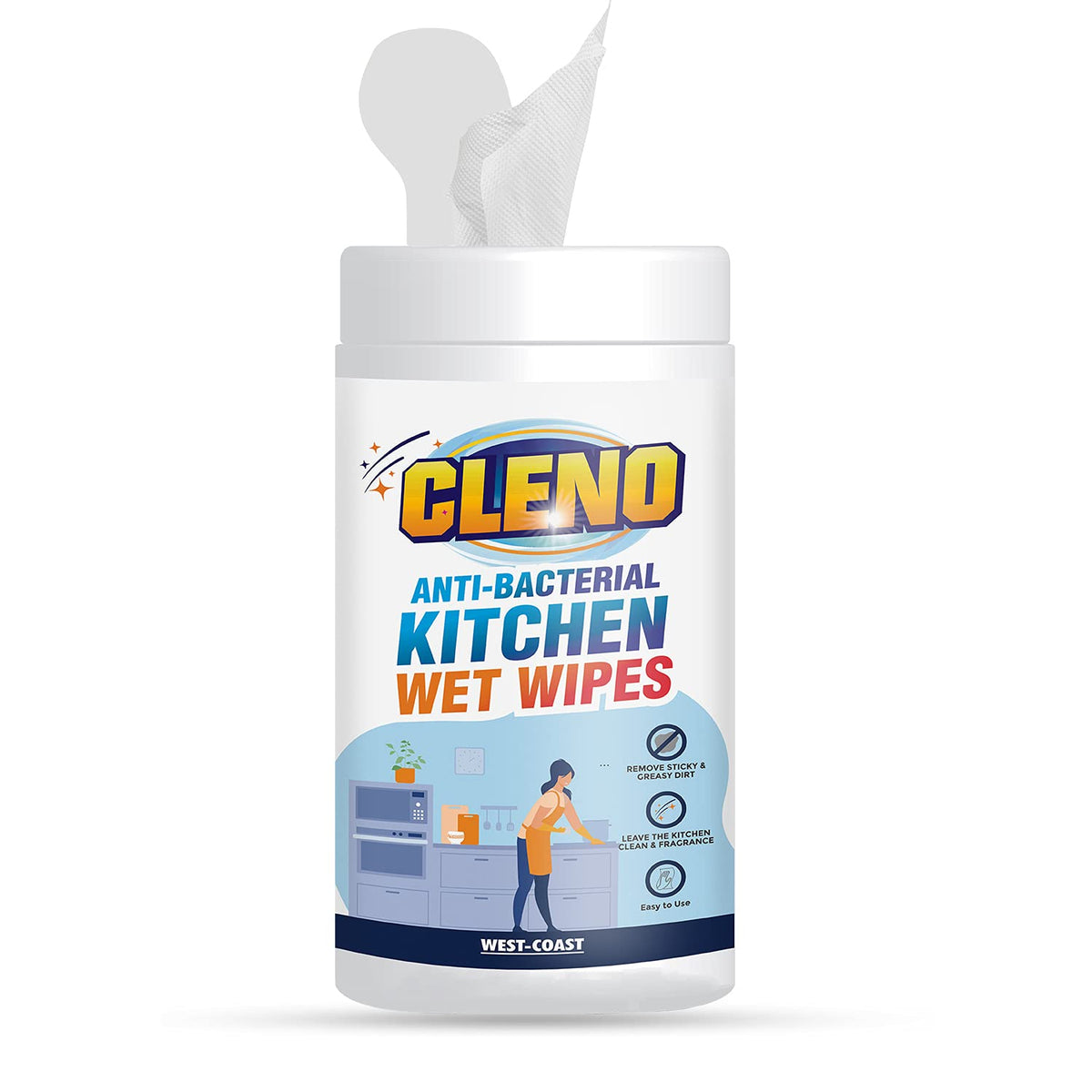 Cleno Kitchen Wet Wipes to Clean Sticky, Greasy Dirt on Kitchen Platform, Shelves, Jars, Floor, Sink - 50 Wipes (Pack of 2 ) (Ready to Use)