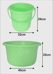 Kuber Industries 2 Pieces Plastic Bucket & Tub Set (Green)