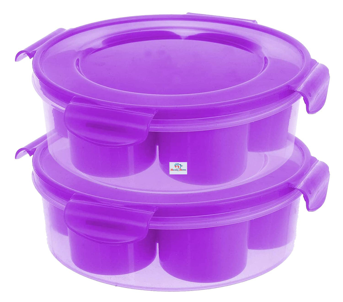 Heart Home Food Grade, Leakproof, Dishwasher Safe Plastic Masala Box, Spice Container with 7 Containers & Tranasparent Lock Lid- Pack of 2 (Purple)-HS43HEARTH25874