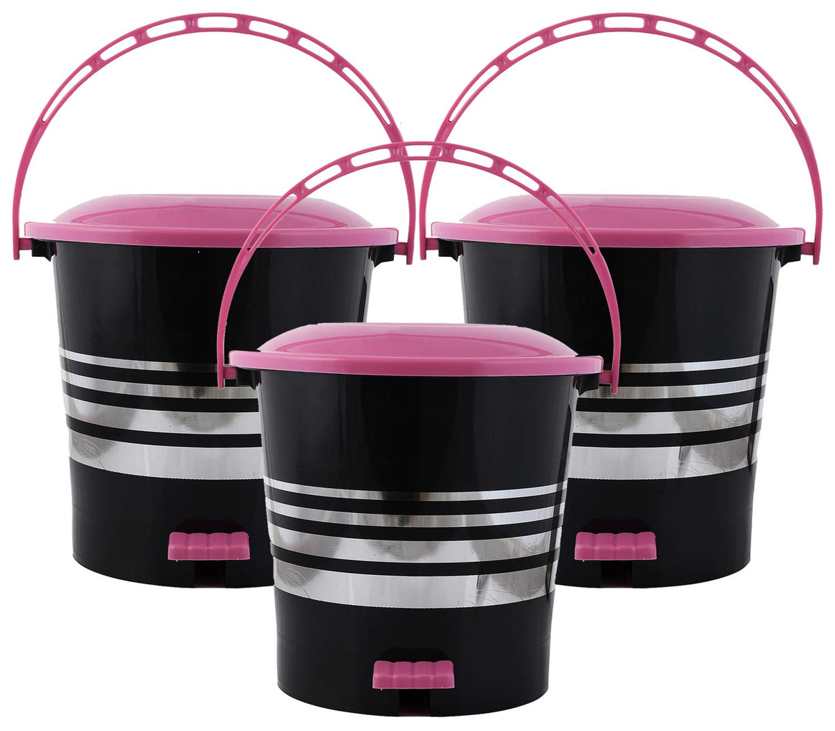 Kuber Industries 3 Pieces Plastic Dustbin Garbage Bin with Handle,5 Liters (Pink) -CTKTC37973