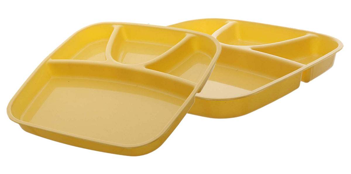 Kuber Industries 2 Pieces Microwave Safe Plastic Food Plate with Partitions (Yellow) - CTKTC37554