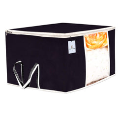 Kuber Industries 12 Piece Non Woven Underbed Storage Bag,Storage Organiser,Blanket Cover with Transparent Window,Extra Large, Black CTKTC034431