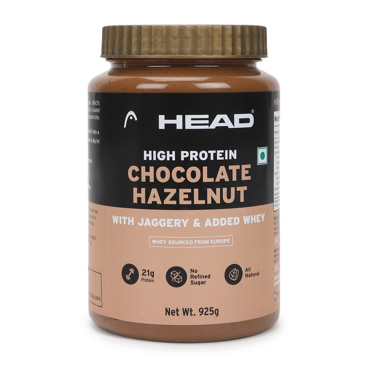Head High Protein Nutbutter (925g, Chocolate Hazelnut Spread) | 100% Pure Nuts | Added Whey and Jaggery | Protein & Fiber Rich Nutritious Snack
