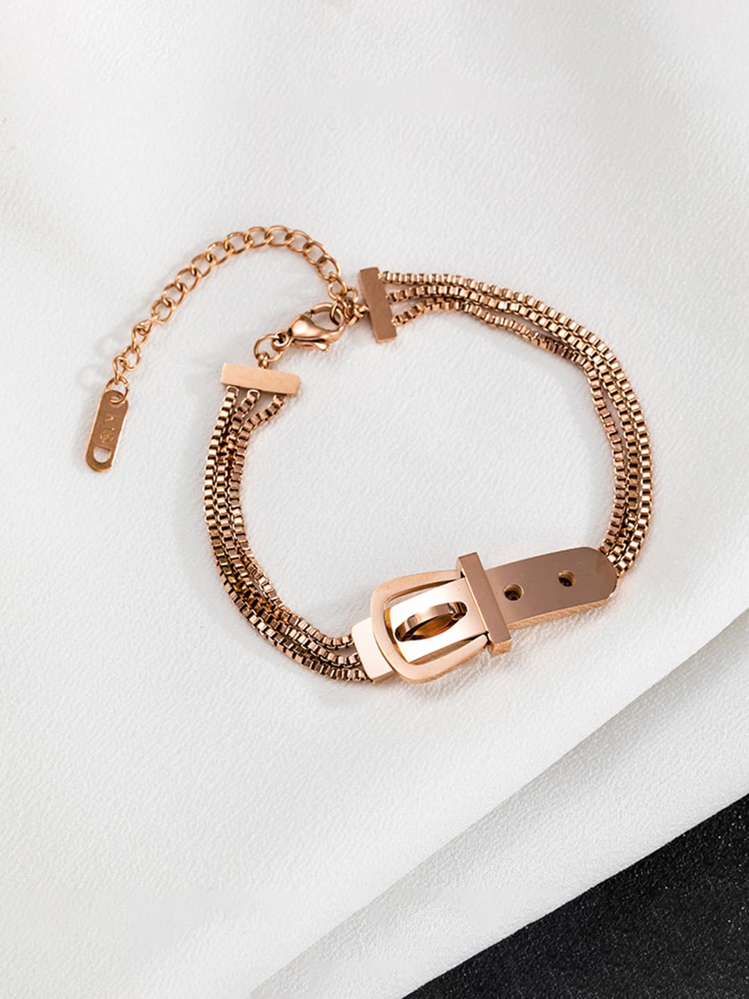 Yellow Chimes Bracelet for Women Rose Gold-Plated Multilayered Tang Belt Design Chain Bracelet For Women and Girls