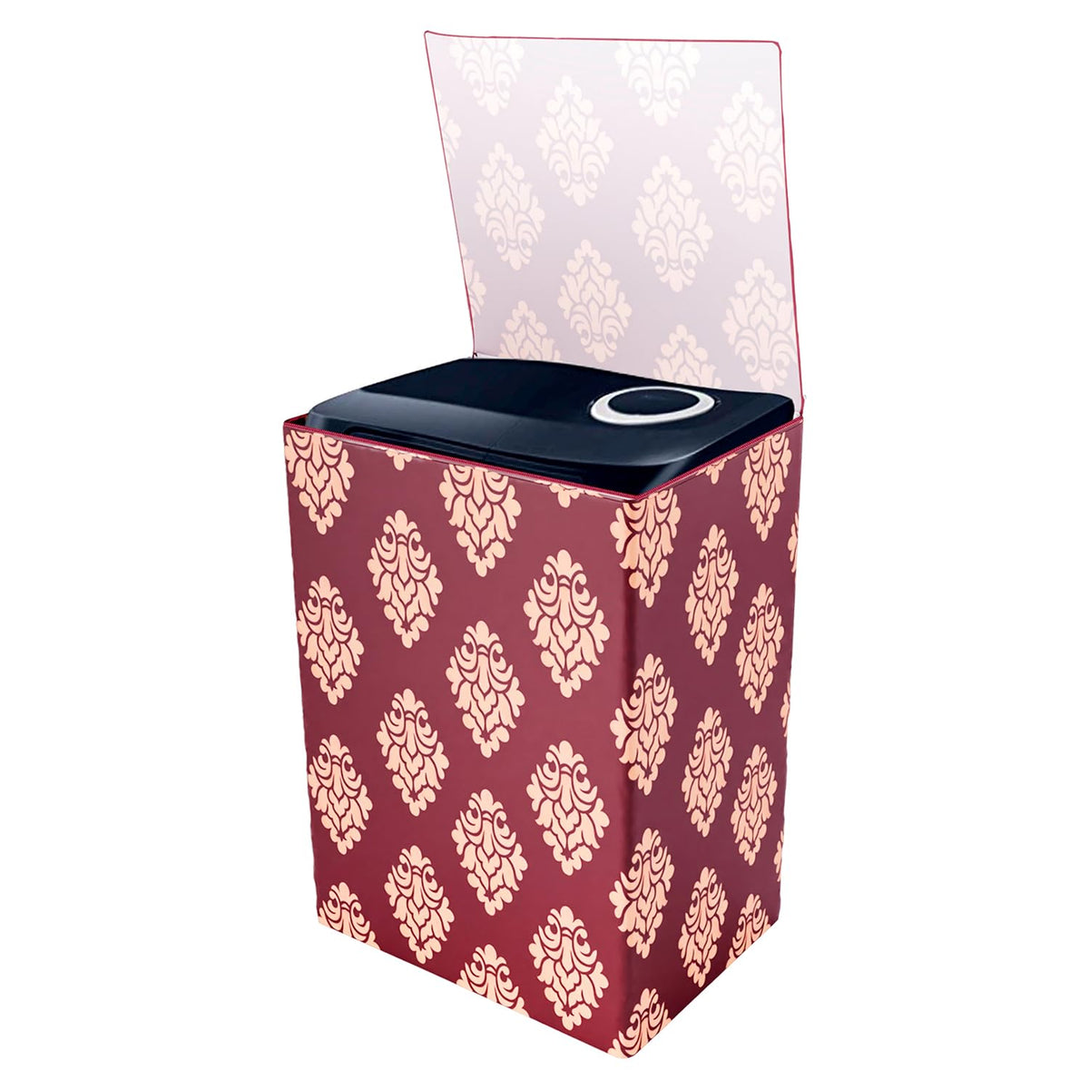 Kuber Industries Washing Machine Cover | Square Design Washing Machine Cover | Knitting Polyester | Top Load Semi-Automatic Washing Machine Cover | Maroon