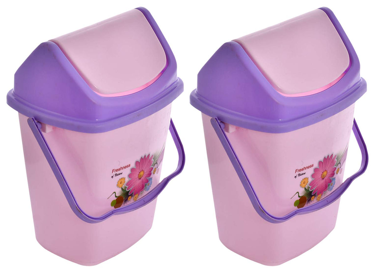 Kuber Industries 2 Pieces Pluto Plastic Swing Printed Garbage Waste Dustbin for Home, Office with Handle, 5 Liters (Purple)-KUBMART3098