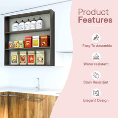 Kuber Industries Kitchen Wall Shelf|Wooden Handicraft Wall Mounted 3 Shelves for Kitchen|Multipurpose Storage Wall Shelf,30"X30" (Brown)