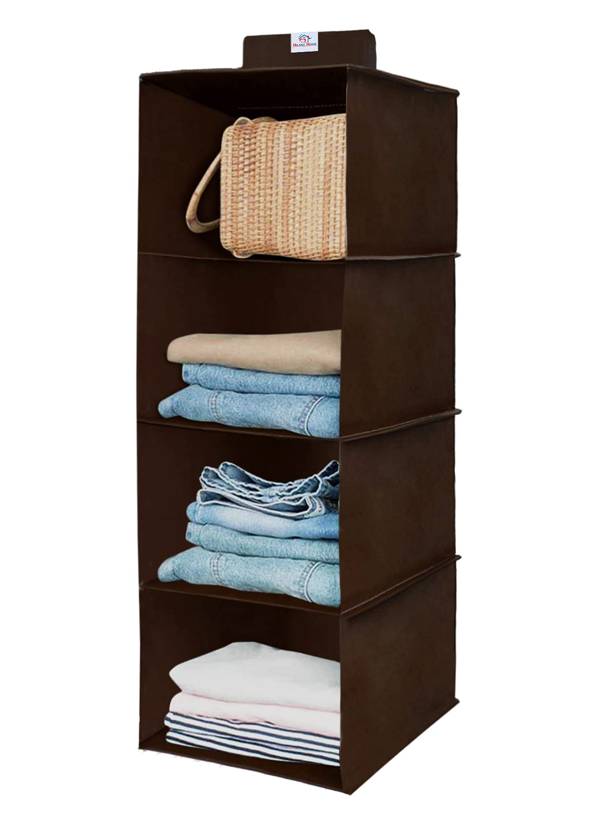 Heart Home Non Woven Foldable 4 Shelf Closet Hanging Organizer,Wardrobe Organizer- (Brown)-HS40HEARTH23986