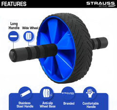 Strauss Home Gym Ab Roller Wheel | Indoor Ab Wheel for Abs Workouts | Ideal For Abdominal Exercise & Core Workouts For Men and Women | Fitness Roller Wheel Equipment with Knee Mat, (Blue)