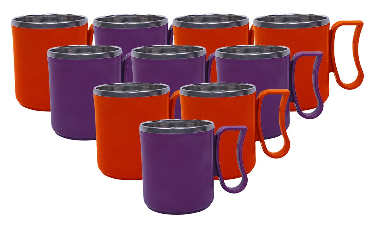 Kuber Industries 10 Pieces Stainless Steel Designer Coffee Mug 250 ML (Orange & Purple) -CTKTC21662