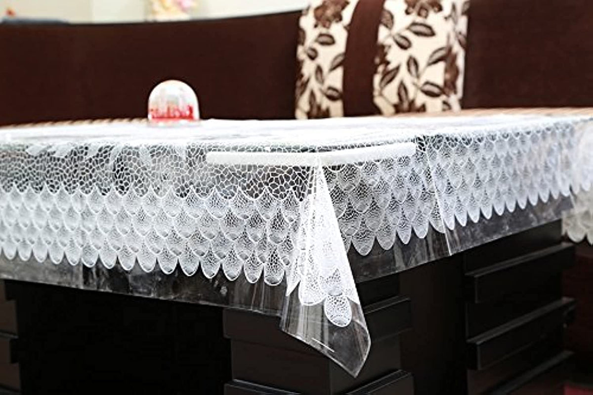 Kuber Industries PVC 4 Seater Transparent Centre Table Cover - White