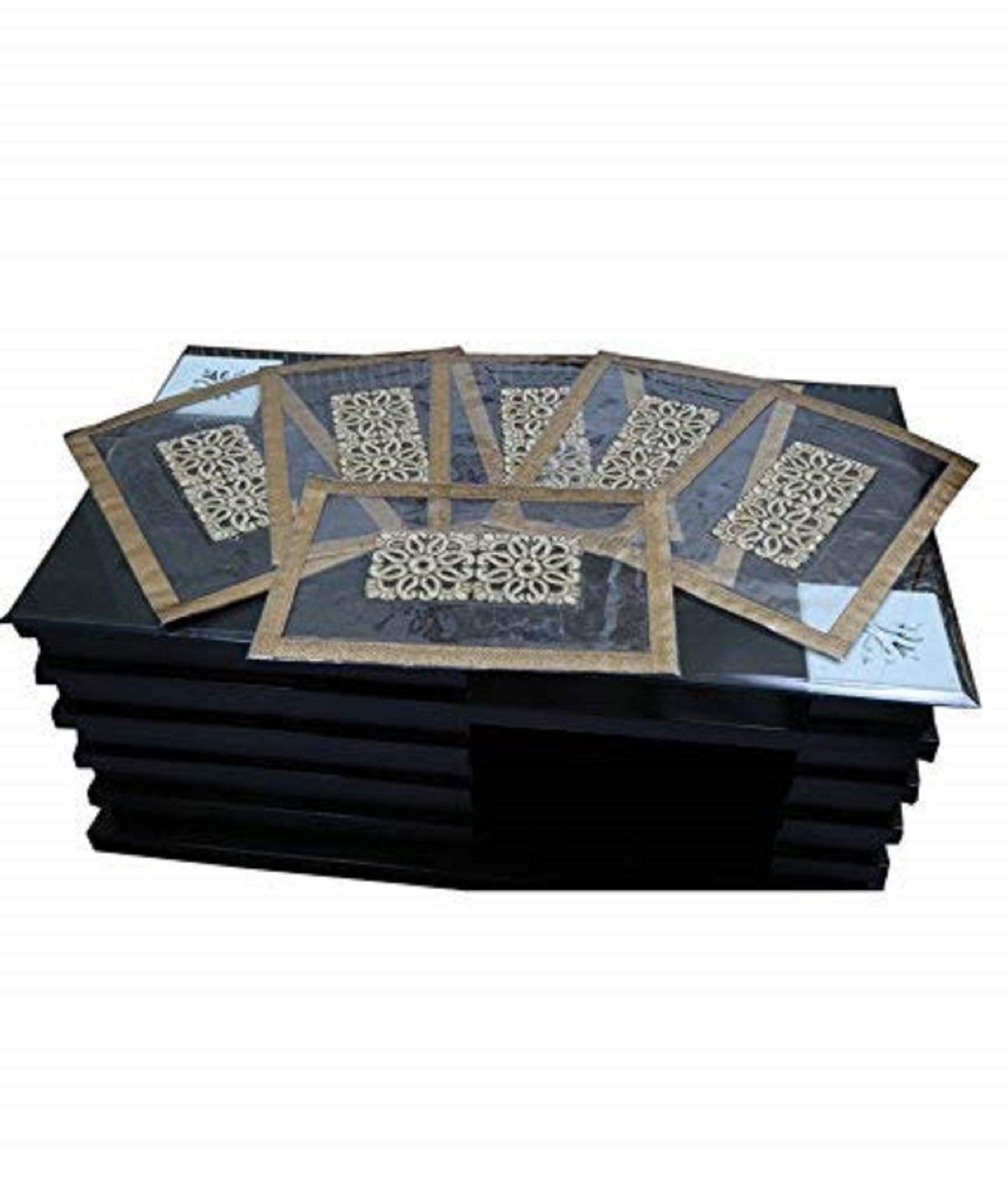 Kuber Industries Golden Lace PVC 6 Piece Dining Table Place Mat Set - Golden