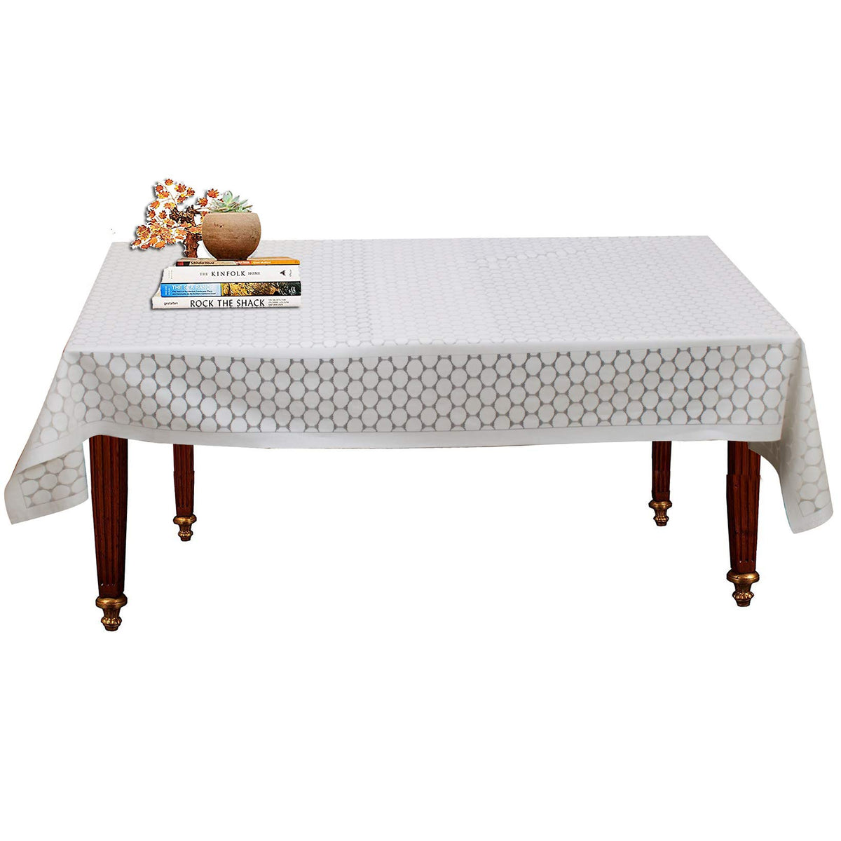 Kuber Industries Polka Dots Design Shining Cotton 4 Seater Center Table Cover 60"x40"(White) CTKTC33705