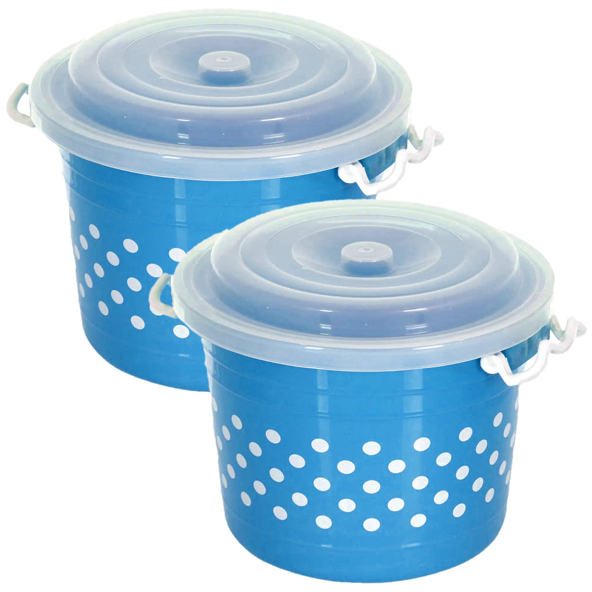 Heart Home Dot Printed Multiuses Plastic Kitchen & Pantry Storage Container with Lock Handle & Lid, 16 Liter- Pack of 2 (Blue)-47HH01135