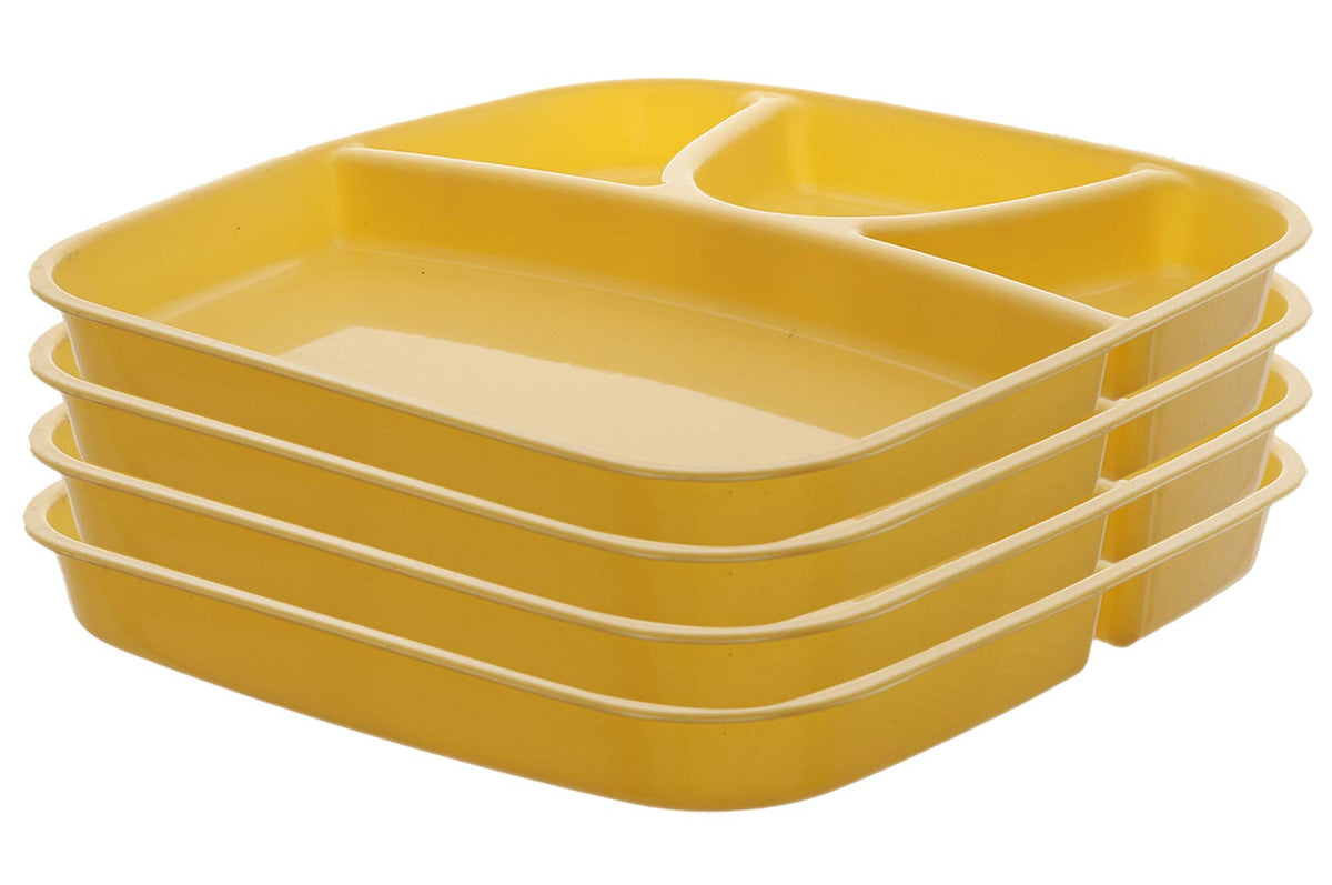 Kuber Industries 4 Pieces Microwave Safe Plastic Food Plate with Partitions (Yellow) - CTKTC37557