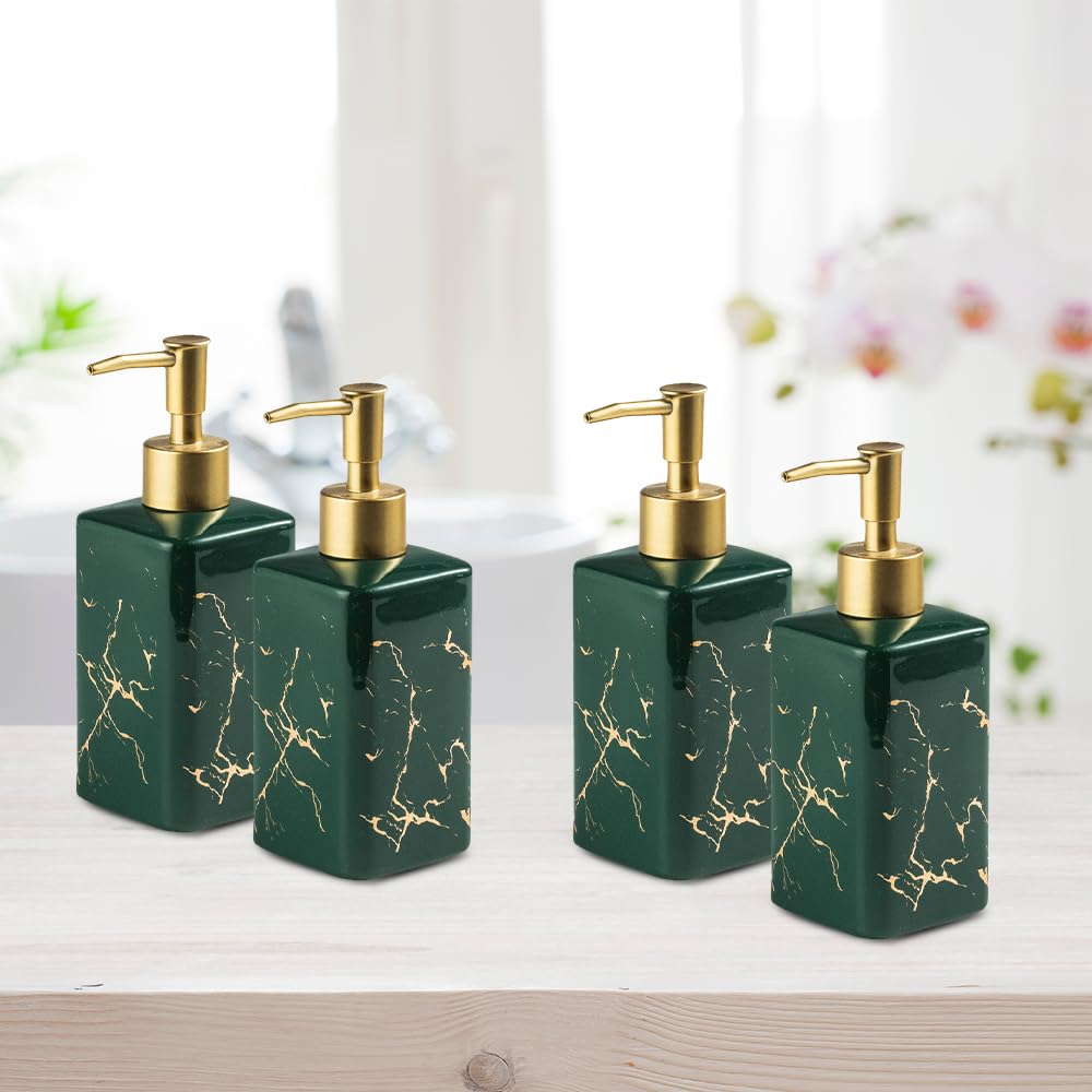 The Better Home 320ml Dispenser Bottle - Green (Set of 4) | Ceramic Liquid Dispenser for Kitchen, Wash-Basin, and Bathroom | Ideal for Shampoo, Hand Wash, Sanitizer, Lotion, and More