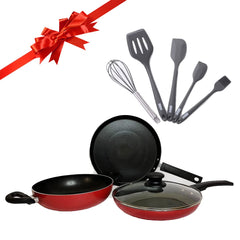 USHA SHRIRAM Silicon Spatula Set for Non-Stick Pans | Heat Resistant, Durable, Cookware Set | BPA Free & Odourless| Non-Stick Utensil Set for Cooking (Spatula Set(5Pcs) + Non Stick Set(Red))