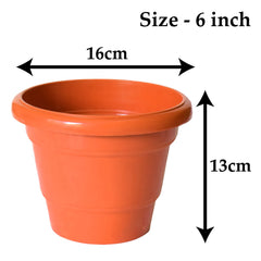 Kuber Industries Solid 2 Layered Plastic Flower Pot|Gamla for Home Decor,Nursery,Balcony,Garden,6"x5",Pack of 5 (Orange)