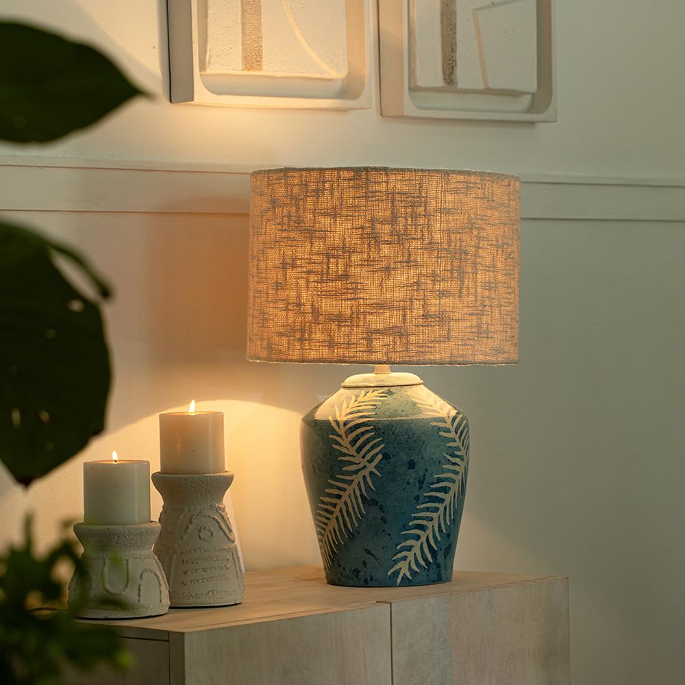 Ellementry Aamay Terracotta Lamp with Shade| Night Lamp for Bedroom & Living Room | Bedside Table Lamp | Decorative Piece| Table Top Decoration Items | Diwali, Rakhi, Wedding Gifts