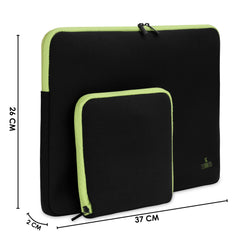 The Clownfish Jawa Series Neoprene Unisex 15.6 inch Tablet Case Laptop Sleeve Laptop Case Slipcase with Zip Pouch (Black with Green Top Piping)