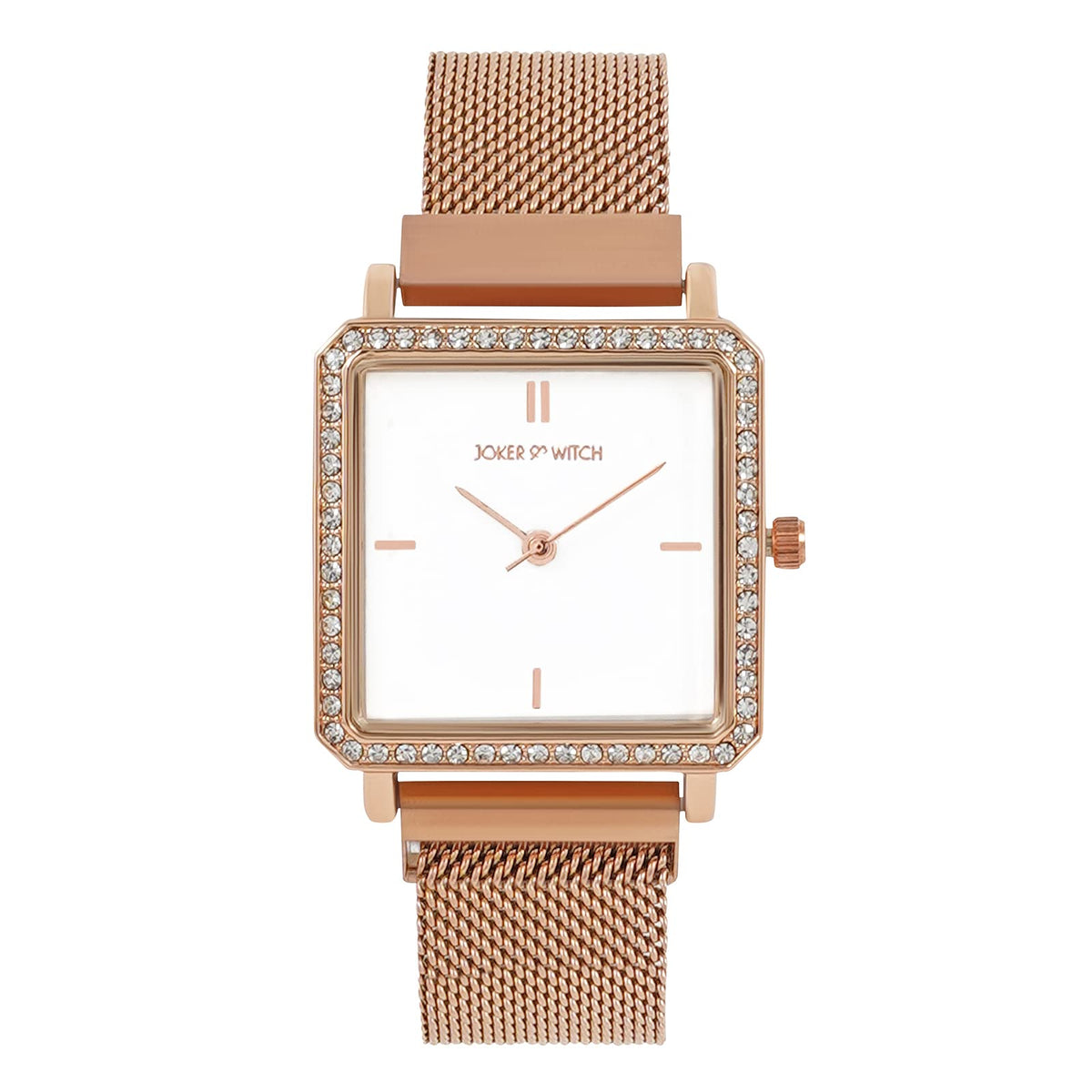 Octa White Square Dial Rhinestone Rosegold Mesh Strap Analog Women's Watch