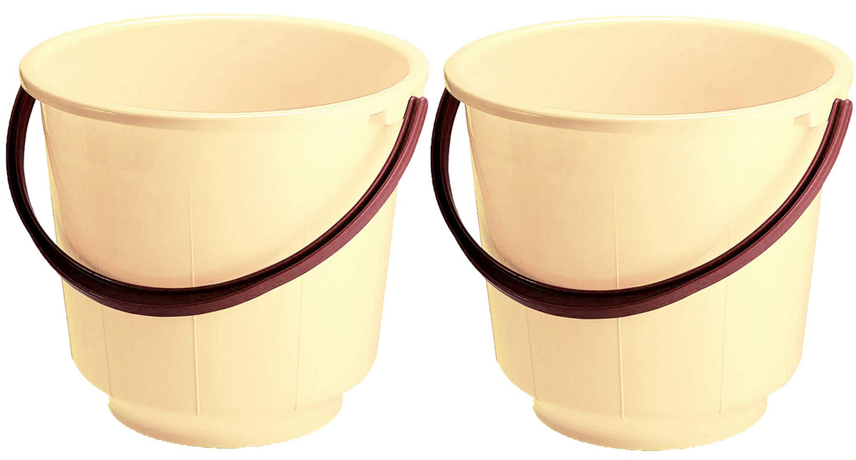 Kuber Industries 2 Pieces Unbreakable Strong Plastic Bathroom Bucket 13 LTR (Cream) -CTKTC037896