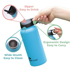 The Better Home Stainless Steel Insulated Sipper Water Bottle for Adults and Kids 1 Litre | Thermos Flask 1 Litre | Hot and Cold Insulated Water Bottle 1 Litre+ (Blue, Set of 1)