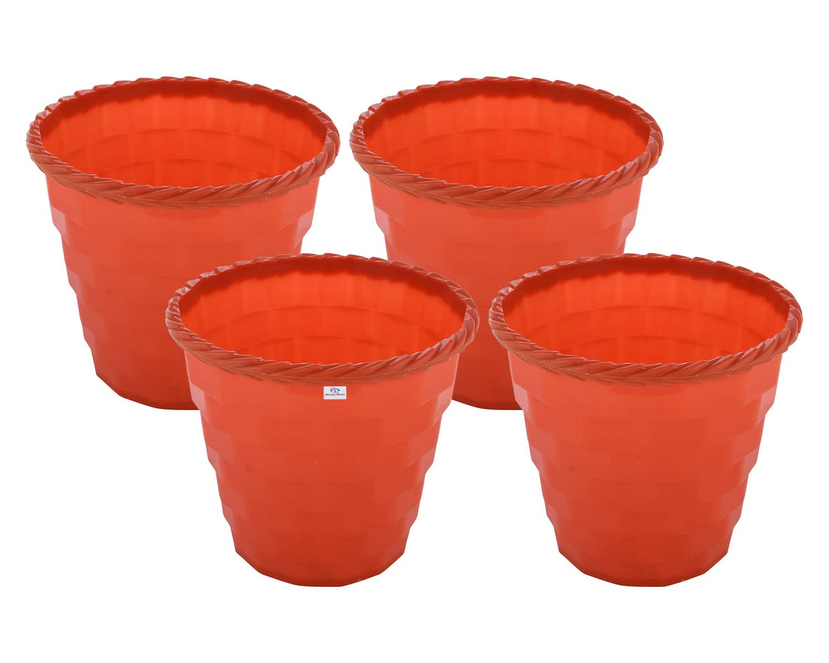 Heart Home Brick Flower Pot|Durable Plastic Flower Pots|Planters for Home Décor|Garden|Living Room|Balcony|6 Inch|Pack of 4 (Orange)