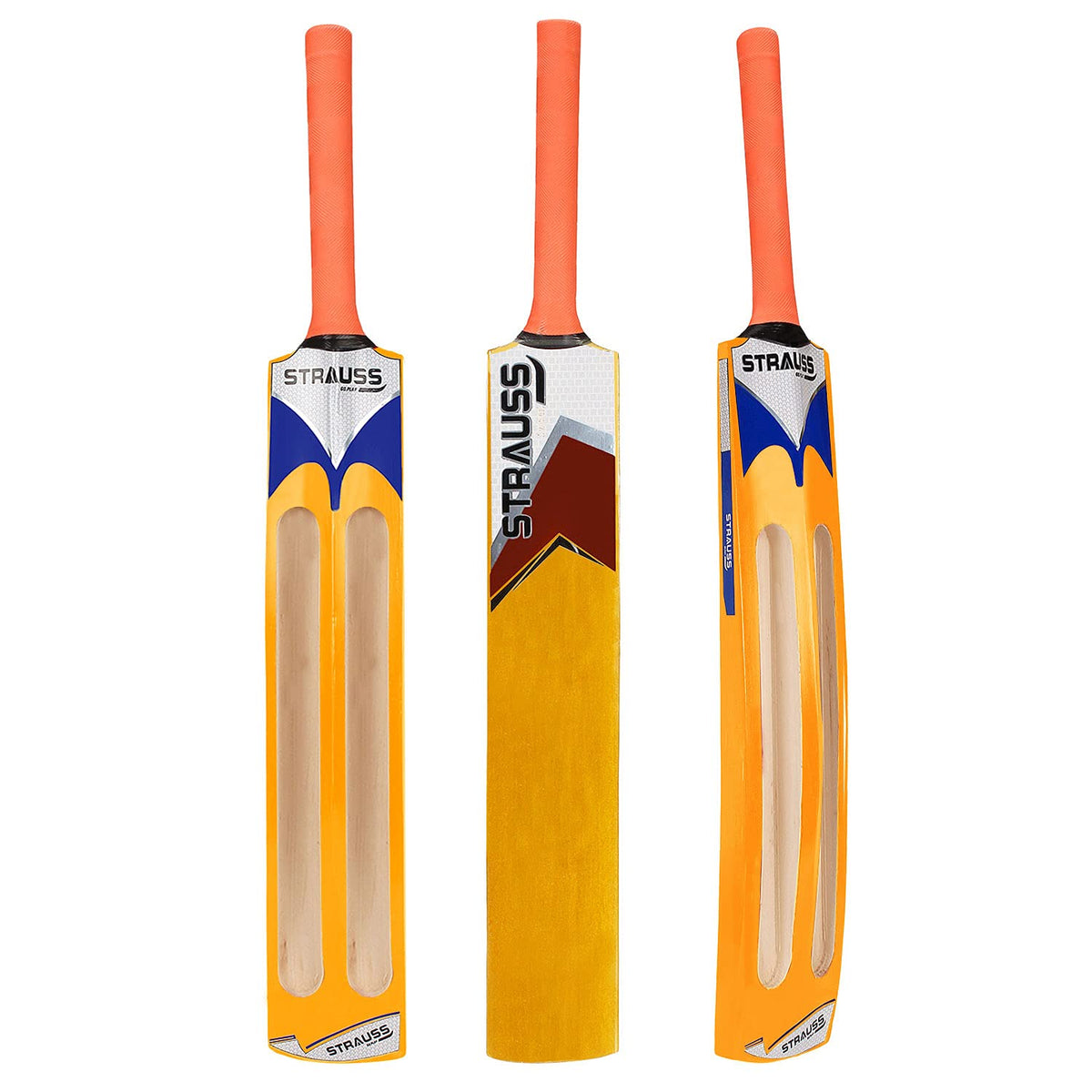 Strauss  Blaster Scoop Tennis Cricket Bat, Full Duco, Yellow, (Wooden Handle)