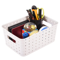 Kuber Industries BPA Free Attractive Design Multipurpose Large Trendy Storage Basket With Lid|Material-Plastic|Color-Gray|Pack of 2
