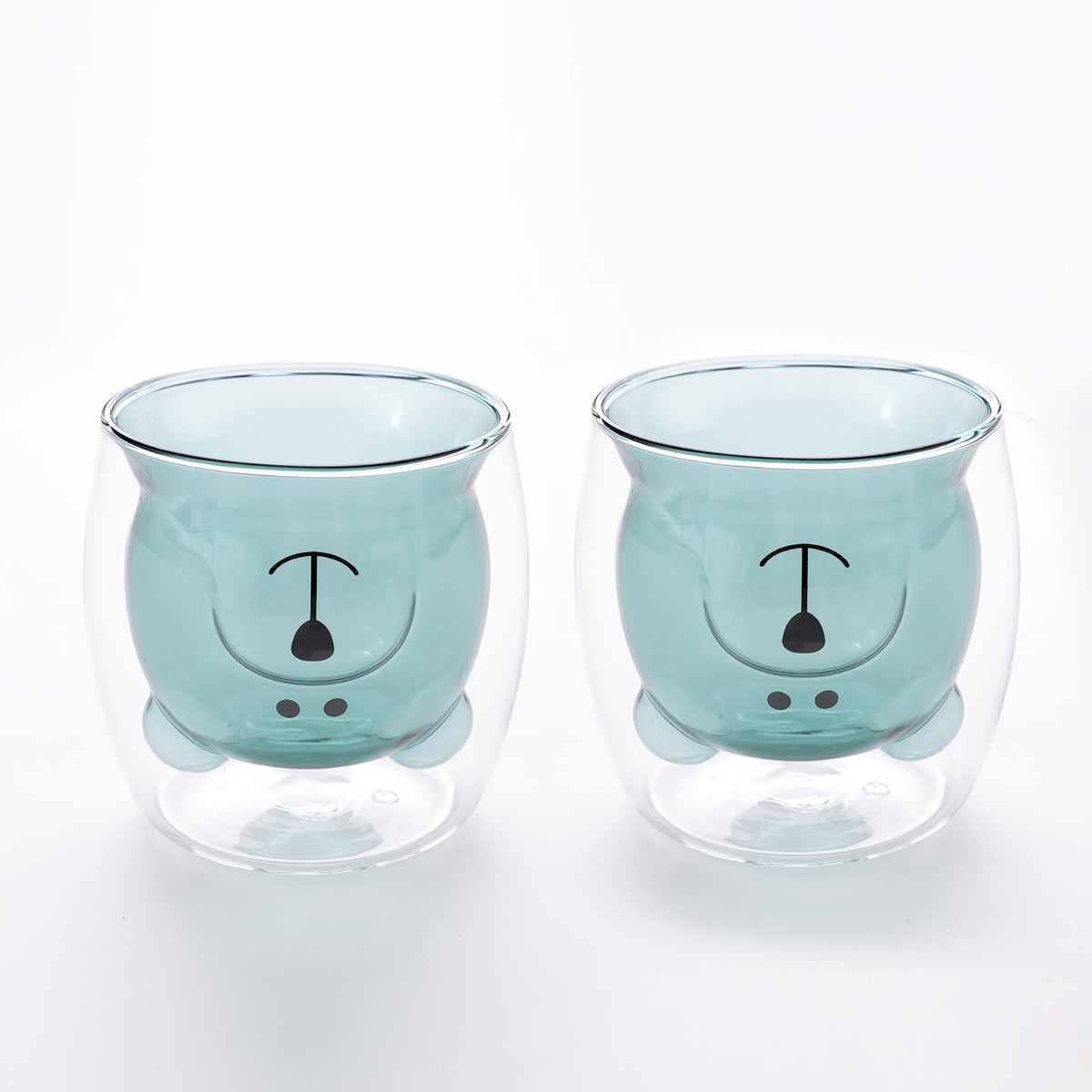 UMAI Cute Teddy Bear Glass Mug Set of 2 I Double Walled Borosilicate 250ml I Transparent I Microwave Safe I Scratch Proof I Coffee Mugs for Couples I Blue I Gift for Friends, Family and Loved Ones