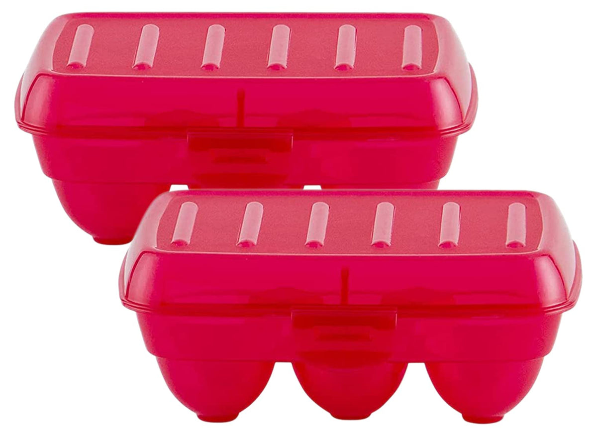 Heart Home Plastic 6 Slot Egg Container,Tray, Holder for Refrigerator & Kitchen- Pack of 2 (Pink)-46HH0386