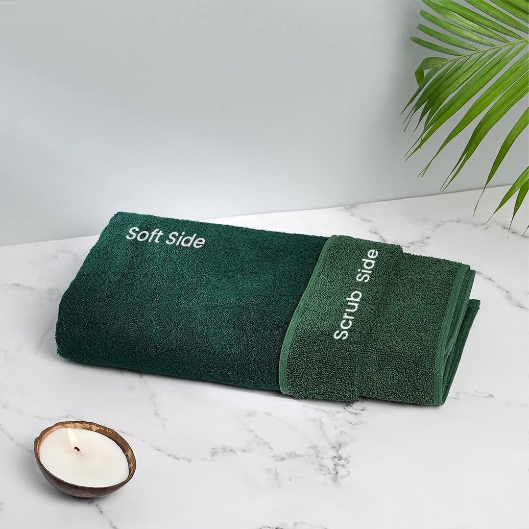 Mush Ultra-Soft Bamboo and Scrub Cotton Dual Sided Bath Towel | Cotton Side for Exfoliation & Bamboo Side for Gentle Cleanse, Multicolor