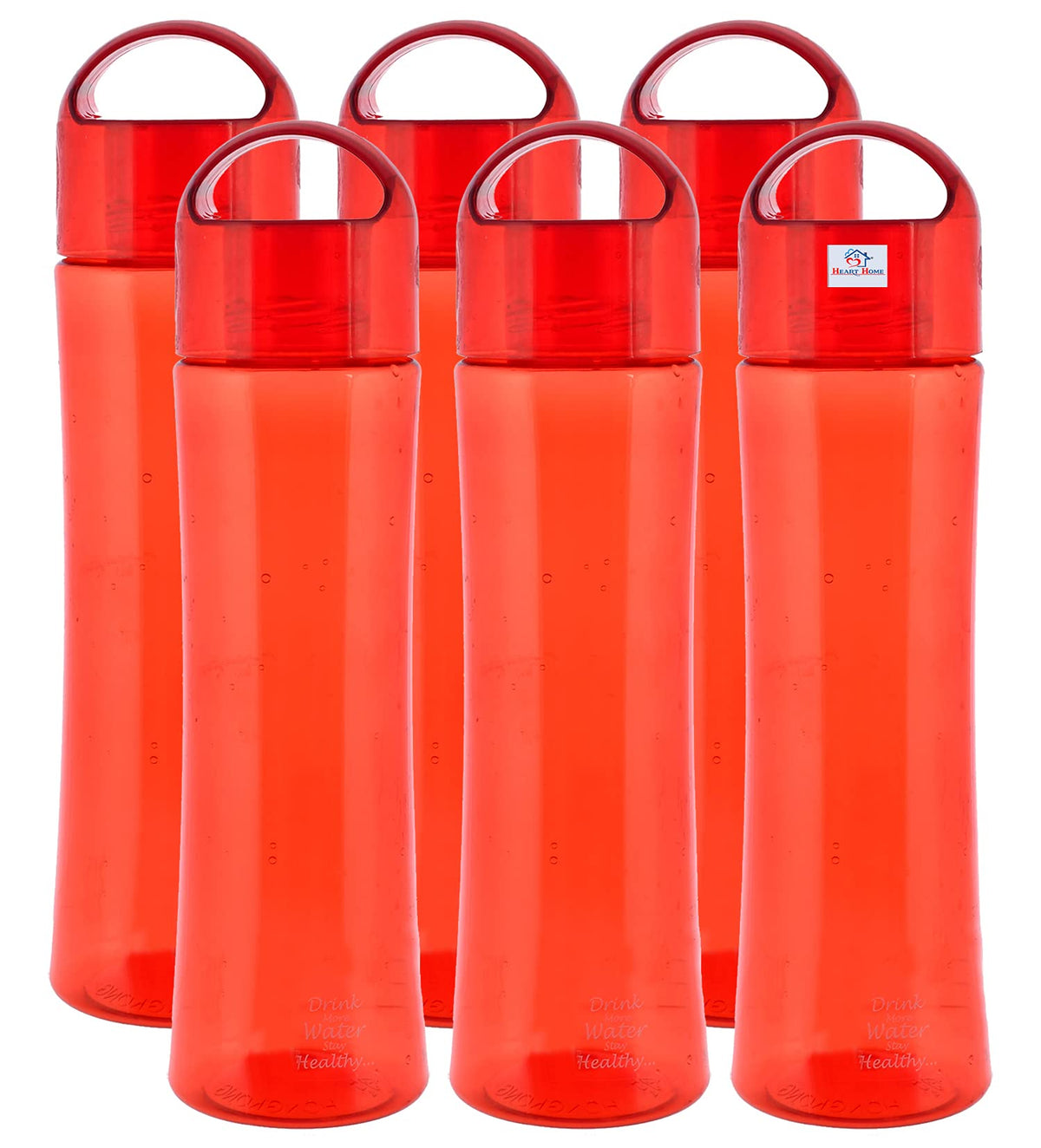 Heart Home Unbreakable BPA & Leak Free Plastic Water Bottle- 1 Litre, Pack of 6 (Red)