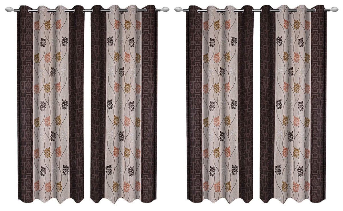 Kuber Industries Floral Design 6 Pieces Polyester Eyelet Door Curtain 7 Feet (Coffee)-CTKTC30241