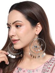 Yellow Chimes Chandbali Earrings for Women Oxidised Silver Combo of 2 Pairs Traditional Chand bali Earrings for Women and Girls.