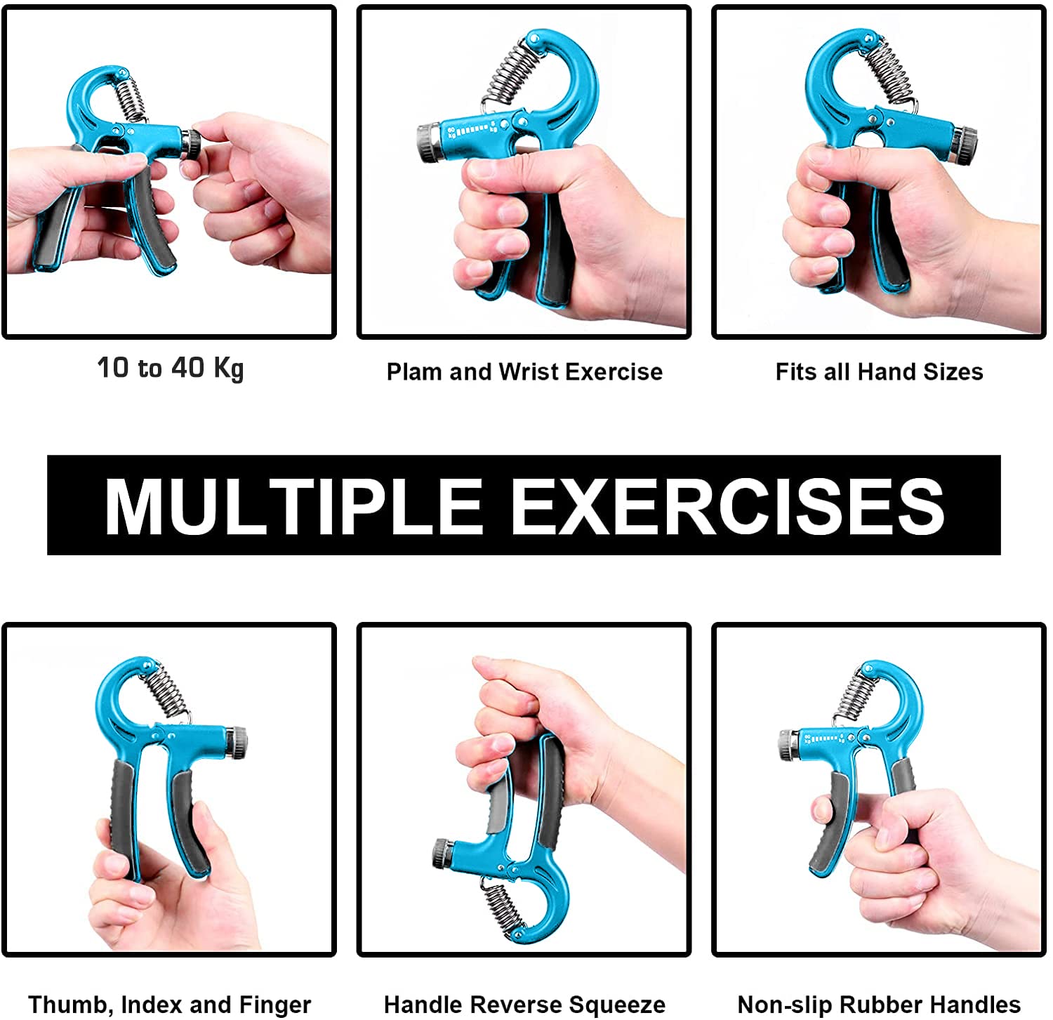 Strauss Adjustable Hand Grip| Adjustable Resistance (10KG - 40KG) | Hand/Power Gripper for Home & Gym Workouts | Perfect for Finger & Forearm Hand Exercises & Strength Building for Men & Women (Black/Blue)