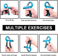 Strauss Adjustable Hand Grip| Adjustable Resistance (10KG - 40KG) | Hand/Power Gripper for Home & Gym Workouts | Perfect for Finger & Forearm Hand Exercises & Strength Building for Men & Women (Black/Blue)