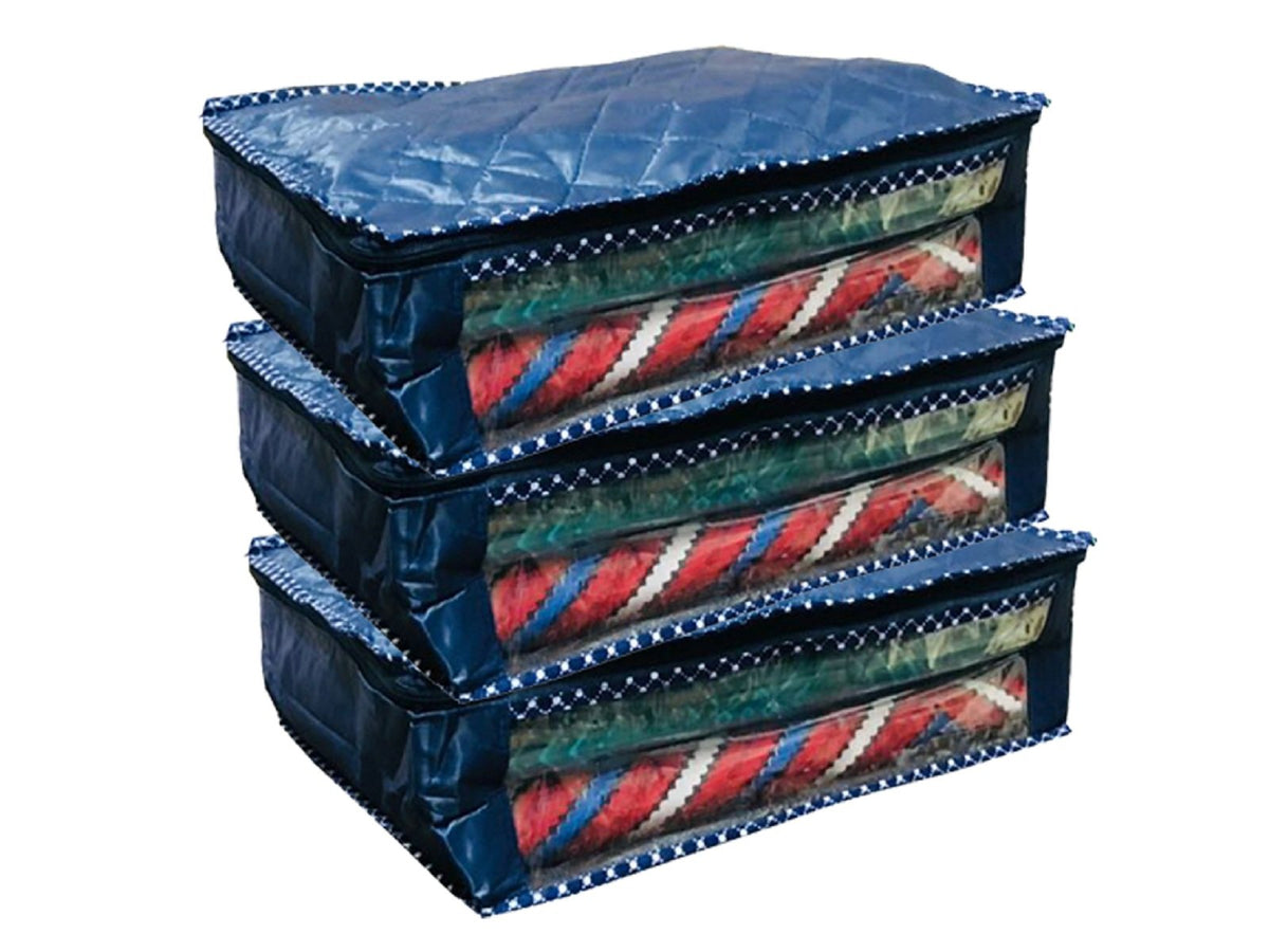 Kuber Industries 3 Piece Rexine Designer Saree, Salwar Suit, Garment Cover, Wardrobe Organiser, Regular Cloth Bag, Blue